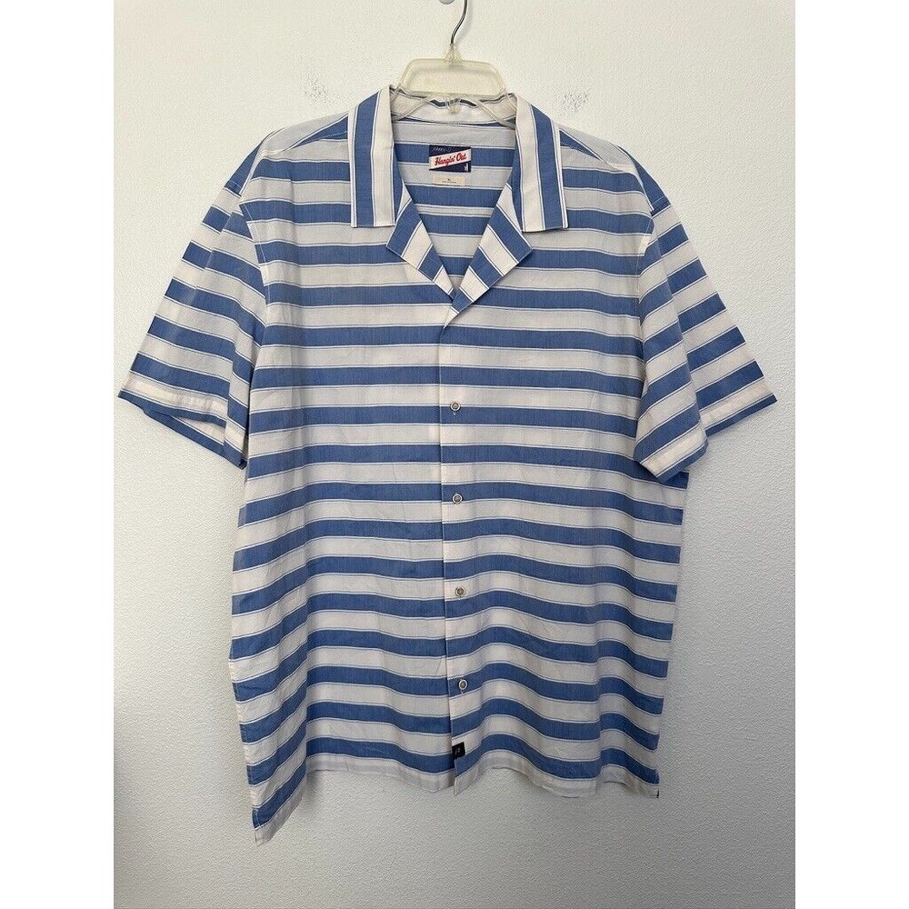 Johnnie-O Hangin' Out Button Down Shirt Short Sleeve Stripe Blue White Men's XL